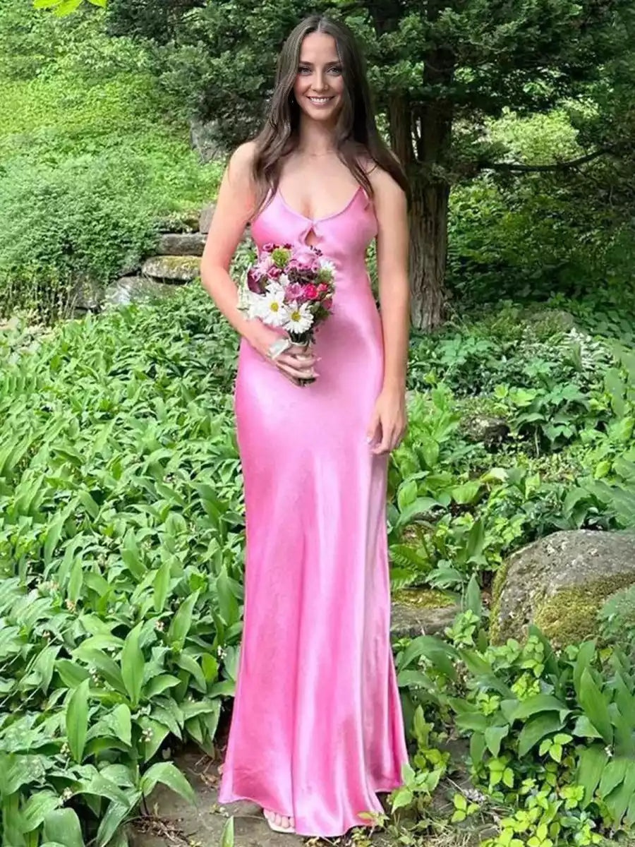 Charming mermaid and floor round neck keyhole sleeveless lace up back Prom Dresses
